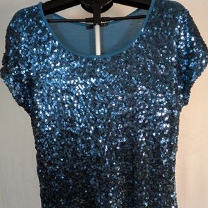 Papaya Shimmering Blue Sequin Short Sleeve Top